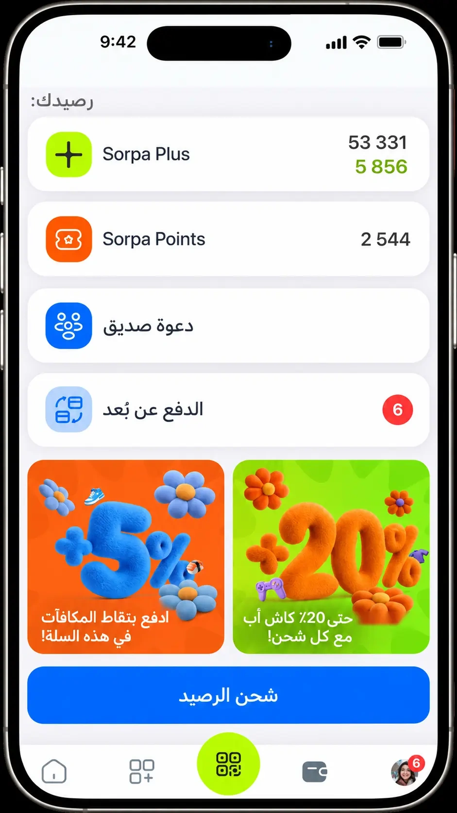 شاشة الرصيد في تطبيق ⁦SORPA⁩