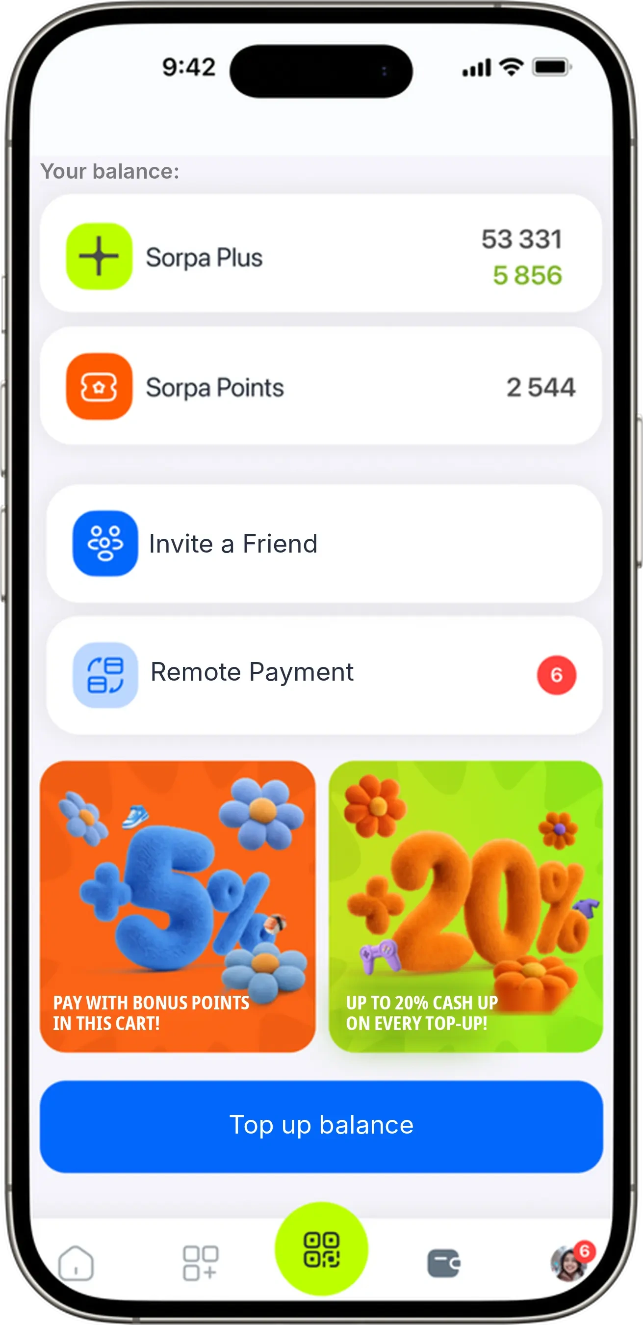 SORPA App balance screen